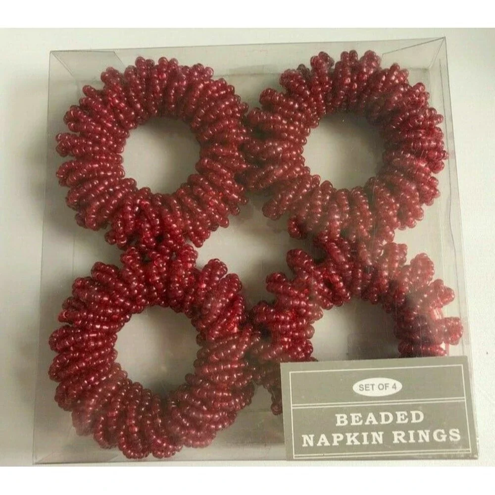 Nantucket Fully Beaded Napkin Rings Red Christmas 4th Of July Beach Set of 4